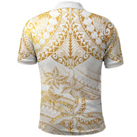 White and Gold Polynesia Polo Shirt Plumeria Tattoo With Polynesian Pattern