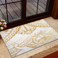 White and Gold Polynesia Rubber Doormat Plumeria Tattoo With Polynesian Pattern