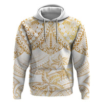 White and Gold Polynesia Zip Hoodie Plumeria Tattoo With Polynesian Pattern LT14 Pullover Hoodie White - Polynesian Pride