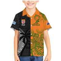 Custom Fiji And Australia Rugby Family Matching Mermaid Dress and Hawaiian Shirt Fijian Tapa Pattern With Aussie Aboriginal Art LT14 Son's Shirt Black - Polynesian Pride