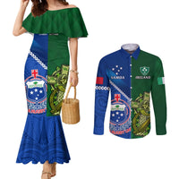 Samoa And Ireland Rugby Couples Matching Mermaid Dress and Long Sleeve Button Shirts 2023 World Cup Manu Samoa With Shamrocks LT14 Blue - Polynesian Pride