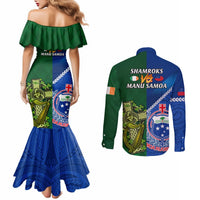 Samoa And Ireland Rugby Couples Matching Mermaid Dress and Long Sleeve Button Shirts 2023 World Cup Manu Samoa With Shamrocks LT14 - Polynesian Pride