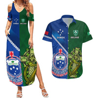Samoa And Ireland Rugby Couples Matching Summer Maxi Dress and Hawaiian Shirt 2023 World Cup Manu Samoa With Shamrocks LT14 Blue - Polynesian Pride
