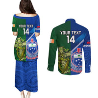 Custom Samoa And Ireland Rugby Couples Matching Puletasi Dress and Long Sleeve Button Shirts 2023 World Cup Manu Samoa With Shamrocks LT14 - Polynesian Pride
