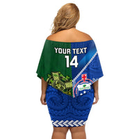 Custom Samoa And Ireland Rugby Off Shoulder Short Dress 2023 World Cup Manu Samoa With Shamrocks LT14 - Polynesian Pride