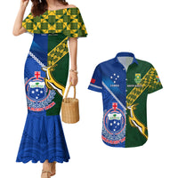 Samoa And South Africa Rugby Couples Matching Mermaid Dress and Hawaiian Shirt 2023 World Cup Manu Samoa With Springboks LT14 Blue - Polynesian Pride