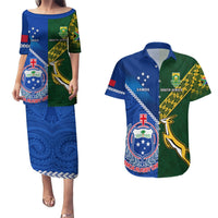 Samoa And South Africa Rugby Couples Matching Puletasi Dress and Hawaiian Shirt 2023 World Cup Manu Samoa With Springboks LT14 Blue - Polynesian Pride