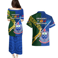 Samoa And South Africa Rugby Couples Matching Puletasi Dress and Hawaiian Shirt 2023 World Cup Manu Samoa With Springboks LT14 - Polynesian Pride