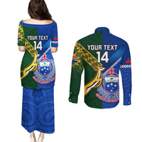 Custom Samoa And South Africa Rugby Couples Matching Puletasi Dress and Long Sleeve Button Shirts 2023 World Cup Manu Samoa With Springboks LT14 - Polynesian Pride