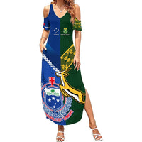 Custom Samoa And South Africa Rugby Summer Maxi Dress 2023 World Cup Manu Samoa With Springboks LT14 Women Blue - Polynesian Pride