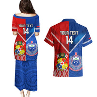 Custom Samoa And Tonga Rugby Couples Matching Puletasi Dress and Hawaiian Shirt 2023 World Cup Manu Samoa With Ikale Tahi LT14 - Polynesian Pride