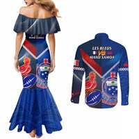 Samoa And France Rugby Couples Matching Mermaid Dress and Long Sleeve Button Shirts 2023 World Cup Manu Samoa With Les Bleus LT14 - Polynesian Pride