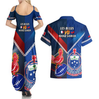 Samoa And France Rugby Couples Matching Summer Maxi Dress and Hawaiian Shirt 2023 World Cup Manu Samoa With Les Bleus LT14 - Polynesian Pride