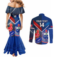 Custom Samoa And France Rugby Couples Matching Mermaid Dress and Long Sleeve Button Shirts 2023 World Cup Manu Samoa With Les Bleus LT14 - Polynesian Pride
