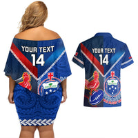 Custom Samoa And France Rugby Couples Matching Off Shoulder Short Dress and Hawaiian Shirt 2023 World Cup Manu Samoa With Les Bleus LT14 - Polynesian Pride