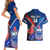 Custom Samoa And France Rugby Couples Matching Short Sleeve Bodycon Dress and Hawaiian Shirt 2023 World Cup Manu Samoa With Les Bleus LT14 - Polynesian Pride