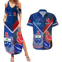 Custom Samoa And France Rugby Couples Matching Summer Maxi Dress and Hawaiian Shirt 2023 World Cup Manu Samoa With Les Bleus LT14 Blue - Polynesian Pride