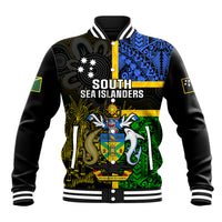 South Sea Islanders Baseball Jacket Kanakas With Solomon Islands Coat Of Arms LT14 Unisex Black - Polynesian Pride