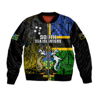 South Sea Islanders Bomber Jacket Kanakas With Solomon Islands Coat Of Arms LT14 Unisex Black - Polynesian Pride