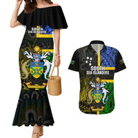 Personalised South Sea Islanders Couples Matching Mermaid Dress and Hawaiian Shirt Kanakas With Solomon Islands Coat Of Arms LT14 Black - Polynesian Pride