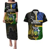 Personalised South Sea Islanders Couples Matching Puletasi Dress and Hawaiian Shirt Kanakas With Solomon Islands Coat Of Arms LT14 Black - Polynesian Pride