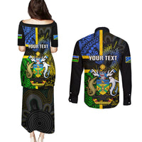 Personalised South Sea Islanders Couples Matching Puletasi Dress and Long Sleeve Button Shirts Kanakas With Solomon Islands Coat Of Arms LT14 - Polynesian Pride