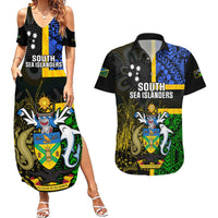 Personalised South Sea Islanders Couples Matching Summer Maxi Dress and Hawaiian Shirt Kanakas With Solomon Islands Coat Of Arms LT14 Black - Polynesian Pride