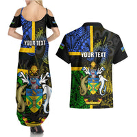 Personalised South Sea Islanders Couples Matching Summer Maxi Dress and Hawaiian Shirt Kanakas With Solomon Islands Coat Of Arms LT14 - Polynesian Pride