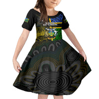 Personalised South Sea Islanders Family Matching Puletasi Dress and Hawaiian Shirt Kanakas With Solomon Islands Coat Of Arms LT14 Daughter's Dress Black - Polynesian Pride