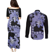 Purple Hawaii Couples Matching Puletasi Dress and Long Sleeve Button Shirt Tapa Cloth Mix Tropical Flowers Pastel Vibes LT14 - Polynesian Pride