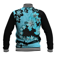 Blue Hawaii Baseball Jacket Tapa Cloth Mix Tropical Flowers Pastel Vibes LT14 - Polynesian Pride