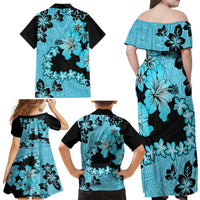 Blue Hawaii Family Matching Off Shoulder Maxi Dress and Hawaiian Shirt Tapa Cloth Mix Tropical Flowers Pastel Vibes LT14 - Polynesian Pride