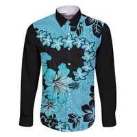 Blue Hawaii Family Matching Short Sleeve Bodycon Dress and Hawaiian Shirt Tapa Cloth Mix Tropical Flowers Pastel Vibes LT14 Dad's Shirt - Long Sleeve Blue - Polynesian Pride