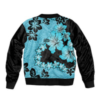 Blue Hawaii Sleeve Zip Bomber Jacket Tapa Cloth Mix Tropical Flowers Pastel Vibes LT14 - Polynesian Pride