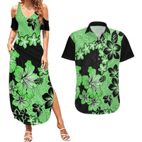 Green Hawaii Couples Matching Summer Maxi Dress and Hawaiian Shirt Tapa Cloth Mix Tropical Flowers Pastel Vibes LT14 Green - Polynesian Pride