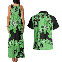 Green Hawaii Couples Matching Tank Maxi Dress and Hawaiian Shirt Tapa Cloth Mix Tropical Flowers Pastel Vibes LT14 - Polynesian Pride