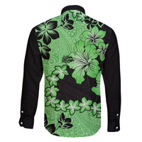 Green Hawaii Family Matching Long Sleeve Bodycon Dress and Hawaiian Shirt Tapa Cloth Mix Tropical Flowers Pastel Vibes LT14 - Polynesian Pride