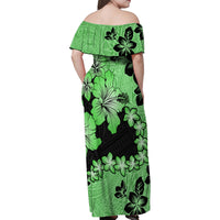 Green Hawaii Family Matching Off Shoulder Maxi Dress and Hawaiian Shirt Tapa Cloth Mix Tropical Flowers Pastel Vibes LT14 - Polynesian Pride
