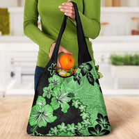 Green Hawaii Grocery Bag Tapa Cloth Mix Tropical Flowers Pastel Vibes