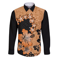 Orange Hawaii Family Matching Off Shoulder Short Dress and Hawaiian Shirt Tapa Cloth Mix Tropical Flowers Pastel Vibes LT14 Dad's Shirt - Long Sleeve Orange - Polynesian Pride