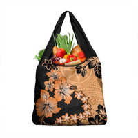 Orange Hawaii Grocery Bag Tapa Cloth Mix Tropical Flowers Pastel Vibes