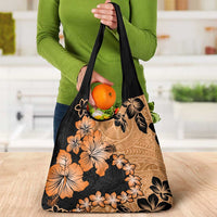 Orange Hawaii Grocery Bag Tapa Cloth Mix Tropical Flowers Pastel Vibes