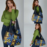 Polynesia Fabric Grocery Bag Polynesian Tribal With Frangipani Flowers