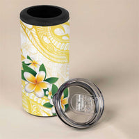 Gold And White Polynesia Plumeria 4 in 1 Can Cooler Tumbler Curves Tropical Vibes