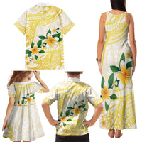 Gold And White Polynesia Plumeria Family Matching Tank Maxi Dress and Hawaiian Shirt Curves Tropical Vibes