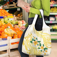 Gold And White Polynesia Plumeria Grocery Bag Curves Tropical Vibes