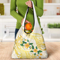 Gold And White Polynesia Plumeria Grocery Bag Curves Tropical Vibes