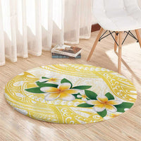Gold And White Polynesia Plumeria Round Carpet Curves Tropical Vibes
