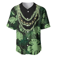 Green Hawaii Kukui Nut Lei Baseball Jersey Hawaiian Pattern Monstera Tropical Vibes - Polynesian Pride