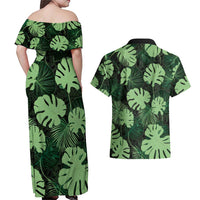 Green Hawaii Kukui Nut Lei Couples Matching Off Shoulder Maxi Dress and Hawaiian Shirt Hawaiian Pattern Monstera Tropical Vibes - Polynesian Pride